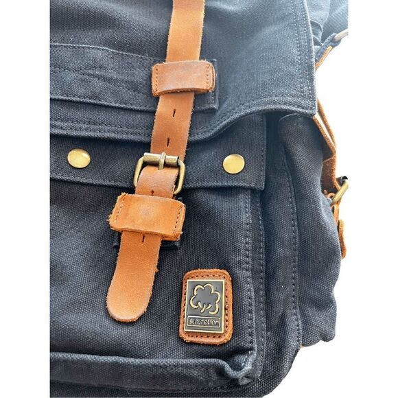 SC COTTON Messenger canvas leather backpack bag - Picture 6 of 8